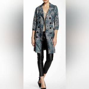 Vertigo Paris Women's Trench‎ Coat XS Cheetah Belted 3/4 Sleeve Animal Print NWT